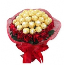 red roses with ferrero in bouquet to Philippines